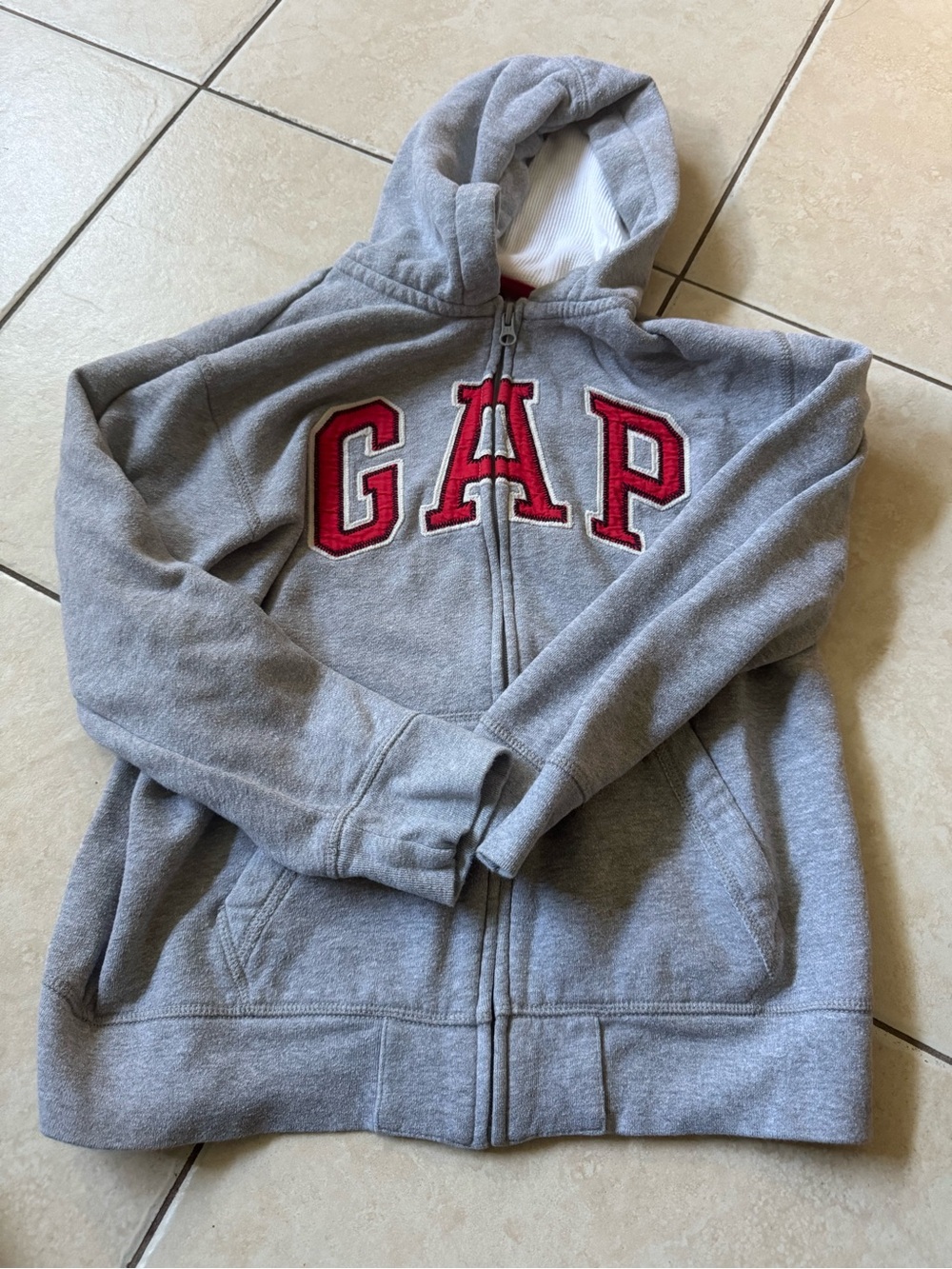 GAP Gray Zip Hoodie with Red Lettering